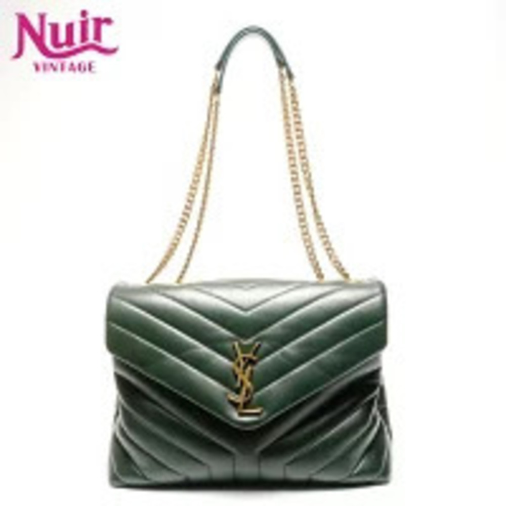 Yves Saint Laurent Monogram Matelasse Chevron Loulou Leather Shoulder Bag Green - Picture 1 of 13